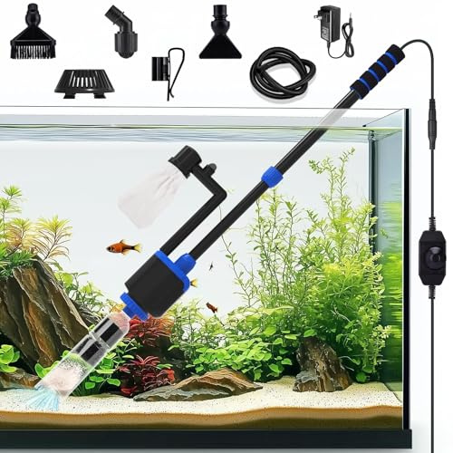 AQQA Aquarium Gravel Cleaner,6-in-1 Electric Fish Tank Cleaner,DC 36W Adjustable Aquarium Vacuum Cleaner,Fish Tank Cleaning Kit for Change Water,Wash Sand,Water Shower&Water Circulation