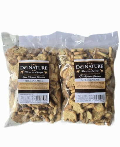 DEI NATURE Biscotti per Cani Mele e Carote, 2 Confezioni da 500g, Human Grade, Superfood, Snack per cani,Premio per cani