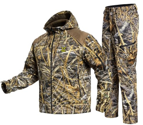Quiet Hunting Suit Camouflage Clothes Clothing Gear Hoodie Jacket Pants For Men (Camo Reed, XX-Large)