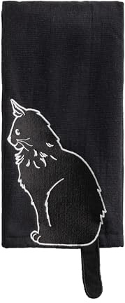 home&you - Küchenhandtuch Kitki 37x50cm, Geschirrtuch, Handtuch, Küchentuch, Frottee, Baumwolle, Saugfähig, Katze Motiv, Dekorativ, Langlebig, Weich, Geschirrtücher, Spültücher, Putztuch - Schwarz