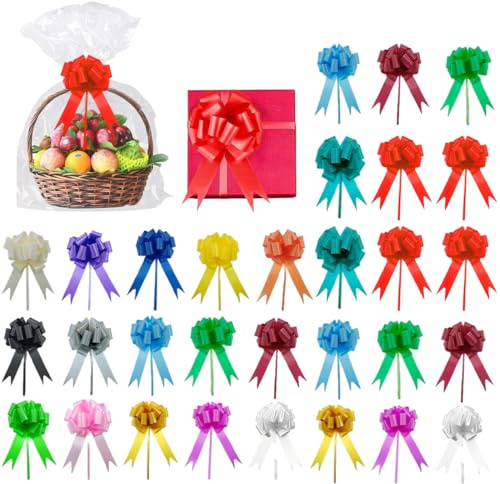 YUVKIN 30 pz Fiocchi Autotiranti per Feste Coccarde Fiocchi Autotiranti per Natale, Matrimoni, Feste Fiocchi per Pacchi Regalo Natalizi Fiocchi Rossi Confezioni Regalo Natalizie Fiocchetti Natale