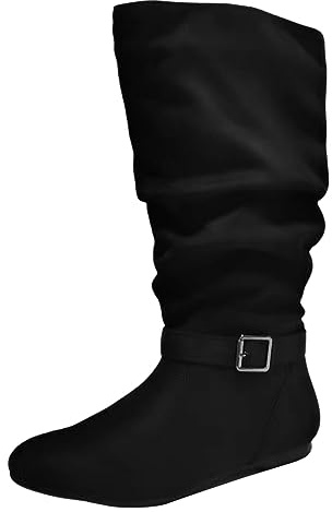 Generisch Stivaletti da donna per il tempo libero, tinta unita, rotondi, in pizzo, design a blocco, taglie forti, stile occidentale, stile retrò, altezza media gambale in pelle, stivali lunghi, 01
