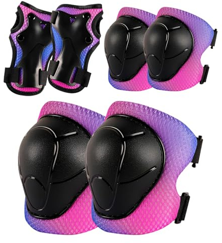 Ginocchiere per Bambini 6-Pz Set di Protezioni, Ginocchiere e Protezioni per il Gomito per Pattini, Skateboard, Roller, Bicicletta, Sport all'Aperto, Regolabili, Comode e Traspiranti – Per 2-7 Anni