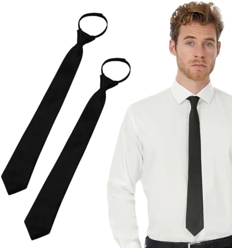 UIEXEA 2 Pezzi Cravatte Nere da Donna, Cravatte Lunghe, Cravatta di Sicurezza con Nodi Preannodati per Ufficio, Nozze, Lavoro