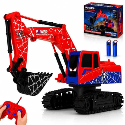 KINSAM Spider Remote Control Digger Toy for Kids, RC Digger Excavator with Moving Arm, Auto Demo Mode, Birthday Gift for Boys, Construction Vehicle Toy Ages 3-9