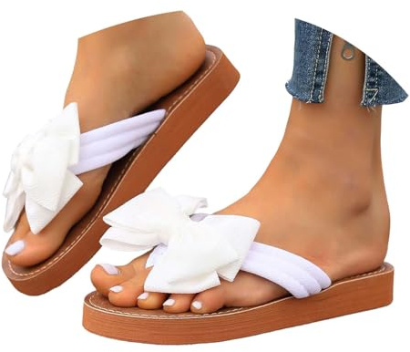 Sandalias de plataforma para mujer, sandalias con lazo separador de dedos cómodas, pantuflas planas, sandalias de verano, sandalias de playa, sandalias de verano, sandalias de dedo abierto, O 01white
