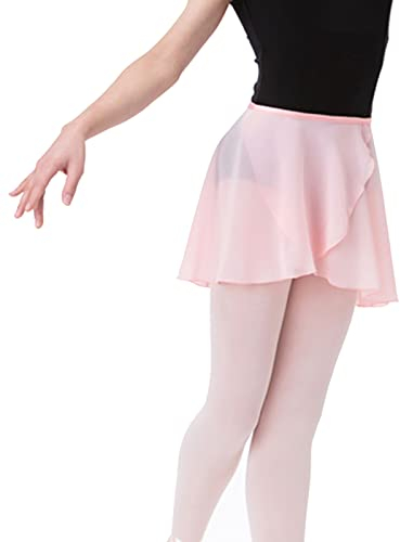 Bezioner Ballettrock Wickelrock Tanz Rock aus Chiffon Mit Taille Krawatte für Mädchen und Damen Rosa S