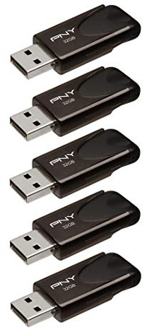 PNY Paquete de 5 Memorias Flash Attaché 4 USB 2.0 con Tapa Deslizante, Negro, 5x32GB