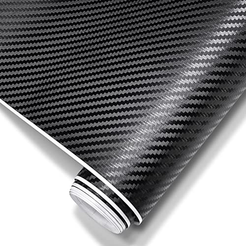 Spurtar Carbon Fibre Vinyl Wrap for Cars, 30.5 X 152 cm Bubble-Free Waterproof Black Vinyl Wrap Roll Sticker, 3D Self-Adhesive Protective Car Film for Motorcycle Automotive Interior Exterior DIY