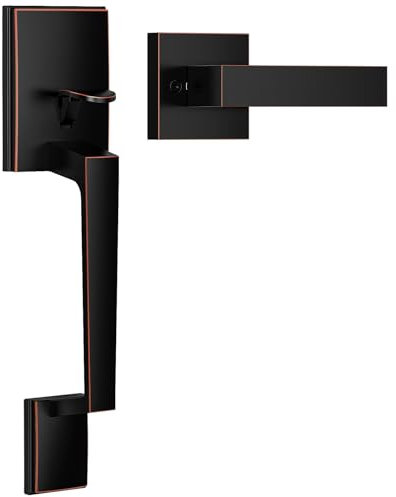 Brightify Front Door Handle with Modern Lever, Oil Rubbed Bronze Exterior Entry Door Handle No Lock, Reversible for Left & Right Handed Door, Lower Half Grip