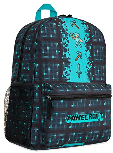 Minecraft Sac à Dos École pour Enfants Avec Poche Avant Zippée pour Le Sport, La Salle de Sport (Bleu)