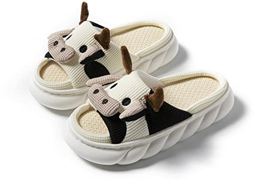 Yoroka Cartoon slippers Cute Animal Shape Slippers,Thick Sole Soft Indoor Slippers for Women Cow-(38)