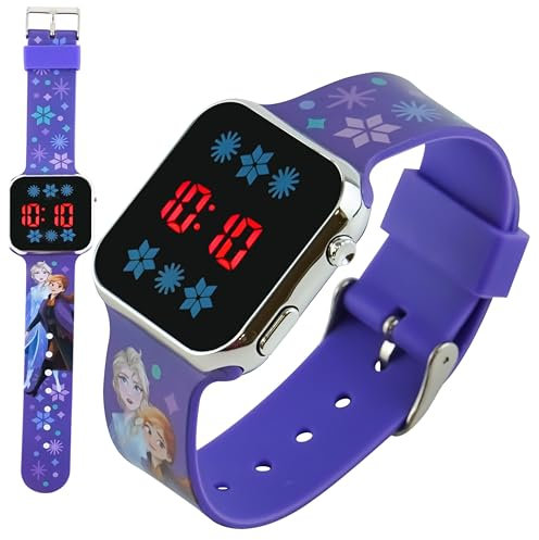 HOVUK Montre-bracelet LED unisexe pour enfants, montre numérique de camping en plein air avec date, montre pour enfants de 6 ans et plus, taille 22 cm, Montre LED Frozen, Sangle