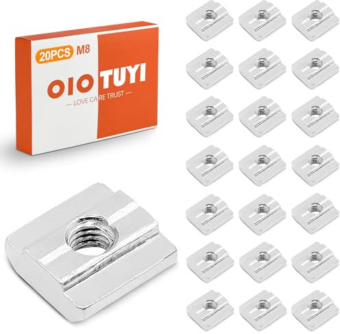 Oio Tuyi 20 Stück Nutensteine M8 aus verzinktem Kohlenstoffstahl Typ B, T-Nutensteine für Aluminiumprofil-Schlitz 30-Serie, Nut 8