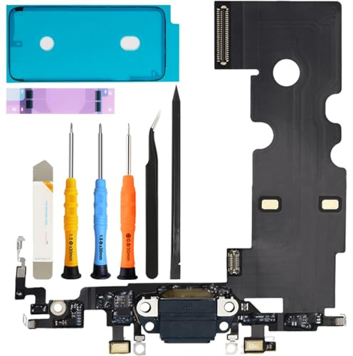 ZHUROUPU Dock Connector für iPhone SE 2nd 4.7“ 2020 Flexkabel für Ladeanschluss, Kopfhöreranschluss, USB-Ladegerät, Mikrofonantenne für iPhone SE 2nd A2275 A2296 A2298 mit Reparaturwerkzeug (Schwarz)