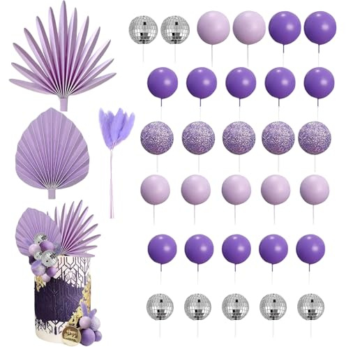 Valicaer Juego de 38 Bolas para Decoración de Tartas, Color Lila, Bohémico