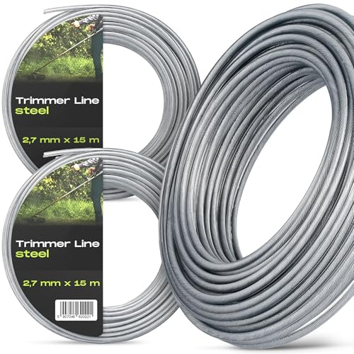 2x Trimmertråd 2,7 mm 15 m Nylon Förstärkt Stål Röjsåg Spole Trimmersnöre Gräskanter Trädgård Hållbarhet Lång Livslängd Trimmertråd Gräsmattetrimmer Kraftfull