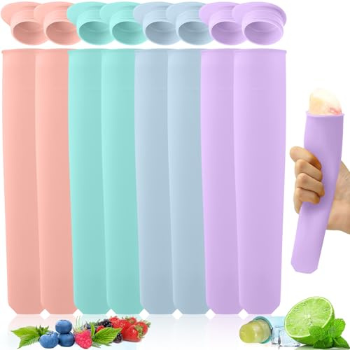 8 Pezzi Stampi Ghiaccioli Silicone con Coperchi, Formine Gelato Riutilizzabili, Set Stampo Yogurt DIY Professionali, Mold Popsicle Colorati per Bambini & Adulti (Rosa Verde Blu Viola)