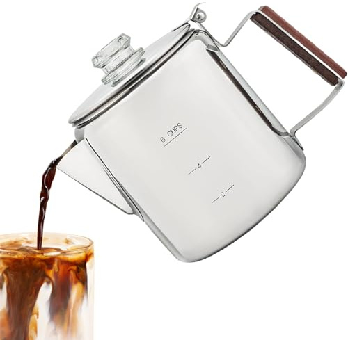 Percolador de café de acero inoxidable - Brewing de café pesado con estructura compacta, fabricante portátil fácil de usar | Ideal para viajes al aire libre RV Camping Beach Picnics Family