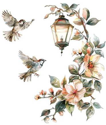 FUFUQUARE Pegatinas de Pared Flores Farola Vintage Adhesivos Pared Decorativos Pájaros Acuarela Vinilos para Pared Salón Dormitorio Decoración de Pared Hogar Comedor