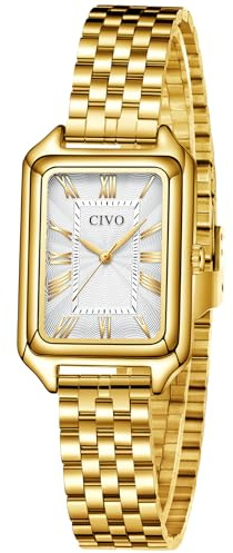 CIVO Vintage Armbanduhr Damen Gold: Rechteckiges Gehäuse mit Römischen Ziffern Zarte - Damenuhr Edelstahl für Hochzeiten, Jubiläen, Formelle Anlässe