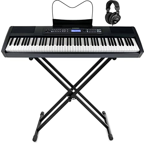 McGrey SP-100 Plus Piano Stage Set (E-Piano mit 88 Tasten, Hammermechanik, Kopfhöreranschluss, MIDI, USB, Aufnahme- & Begleitfunktion & X-Keyboardständer, Kopfhörer, Notenhalter & Netzteil) schwarz