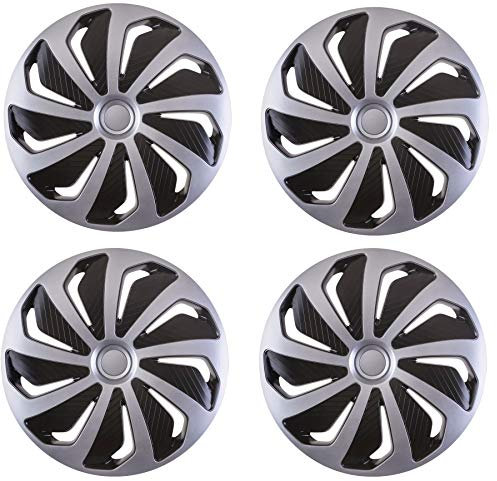 UKB4C 14 4 x Alloy Look Silver & Black Rush Multi-Spoke Wheel Trims Hub Caps Covers Protectors
