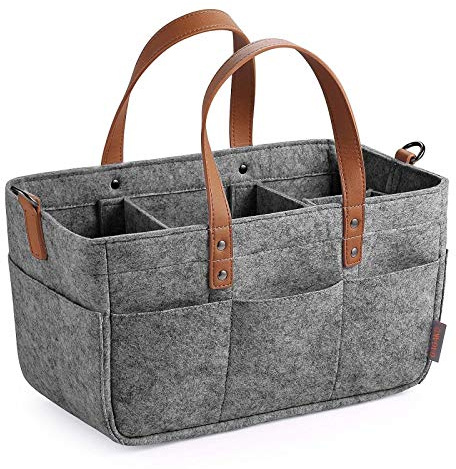 TITST Baby Caddy Nappy Organiser Bag Nursery Storage Bin with Handles and Changeable Compartments for Home Car Traveldark grey