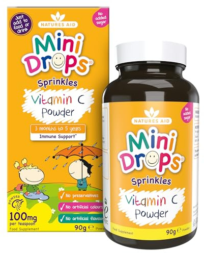 Natures Aid Mini Drops Vitamin C Sprinkles 90g for Infants & Kids - Immune System Support - No Sugar, Vegan, Gluten-Free, Non-GMO - Easy-to-Use Daily Supplement for Children Aged Under 5