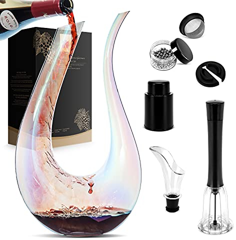 Ensemble décanteur à vin avec décapsuleur, bouchon, perles de nettoyage et verseur, aérateur de vin, accessoires de vin, carafe à vin rouge, cadeaux pour les amateurs de vin