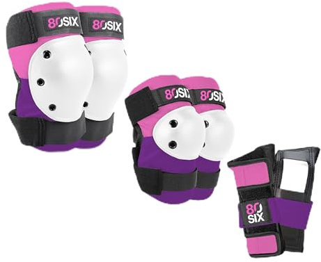 80Six Skate Protektoren Kinder Schoner Inliner Kinder Schutzset Sportpad-Set BMX Radfahren Inline Skating Skateboard Roller Skates Knieschoner Kinder Inliner Schoner Kinder (Rosa Lila Alter 8+)