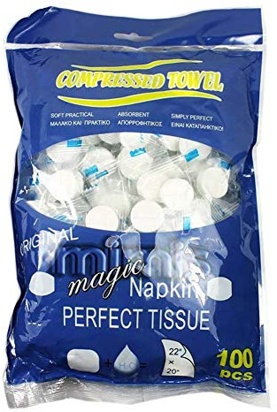 Retoteng Komprimierte Handtücher, Feuchttücher, Papierhandtuch, Münztücher, Gesichtspflege, Make-up, für Reisen, Outdoor-Sport, 100 Stück, erweiterbar auf 20 x 22 cm