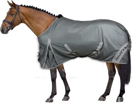 Horses, Manta antimoscas transpirable, modelo Nemesis, esgrima de los rayos solares, red densa de tejido de malla, contra moscas e insectos (145 cm, gris)