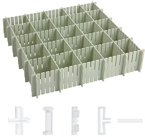 Divisori per Cassetti Separatori per Cassetti Regolabili 16Pcs Organizer per Cassetti per Ufficio Bagno Cucina o Camera da letto 32.4 x 7cm (verde)
