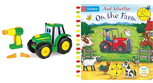 John Deere Build A Johnny Tractor | 16 Piece Building Farm Toy Car | Tractor Toy With Motorised Drill For 18 Months, 2, 3 & 4 Years Old Kids & On the Farm: A Push, Pull, Slide Book