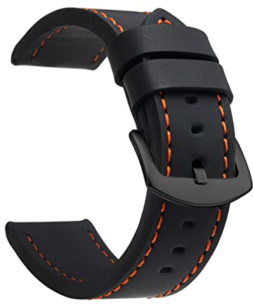 SOELIZ 1 Stück Uhrenarmband Sport Vintage Leder Armband Edelstahl Schnalle Uhr Accessoires-Schwarz Orange Schwarz, 22mm