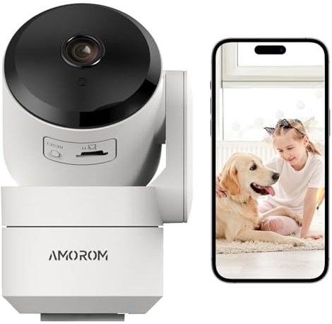 AMOROM WLAN Überwachungskamera Innen 360°, KI-Kamera Überwachung mit Benutzerdefinierte Szenariowarnungen(Reduzieren Sie Fehlalarme), Funktioniert mit Alexa, 2,4G WiFi, 1 Stück