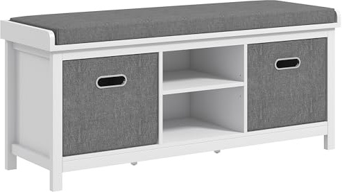 HOMCOM Panca Scarpiera con Ripiano Regolabile 105x35x47 cm Bianca Grigia