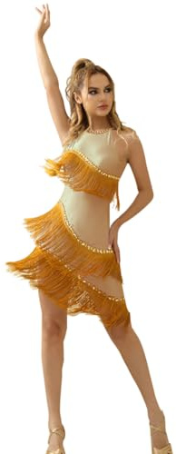 ROYAL SMEELA Abito Latino Donna Senza Maniche con Frange - Vestito da Ballo Salsa Samba Tango con Strass per Adulti