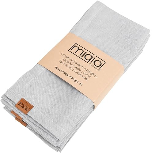 MIQIO® Design - Servilletas de algodón (6 unidades, 45 x 45 cm, 100 % algodón orgánico, certificado GOTS, BCI y Ökotex), color gris claro