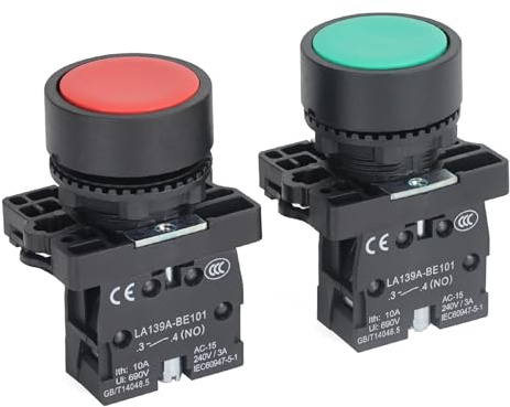 APIELE 2PCS 22MM Momentary Push Button Switch Red Green 10A 600V Plastic Material LA139A-EA31 (1NO)