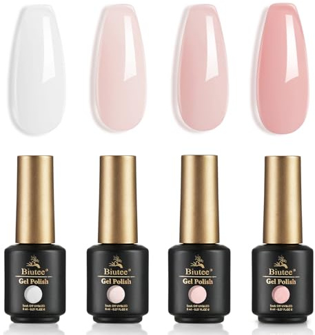 Biutee Smalto Semipermanente Unghie UV LED Soak-Off, 4 Colori Nude Trasparente Lattiginoso, Per Manicure Fai Da Te e Studio, 8ML 4PCS