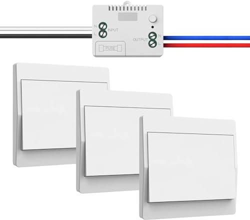 Juego de interruptores de luz inalámbricos de 230 V – Interruptor inalámbrico independiente sin batería, interruptor de pared inalámbrico impermeable con receptor, alcance de hasta 200 m (no regulable