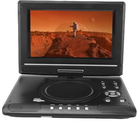 Tosuny 9.8 Portable DVD Player, Rechargeable Car DVD Player with 270° Swivel Screen & Dual Speakers, Remote Control, Support USB/SD Card/Sync TV and Multiple Disc Formats (Black)