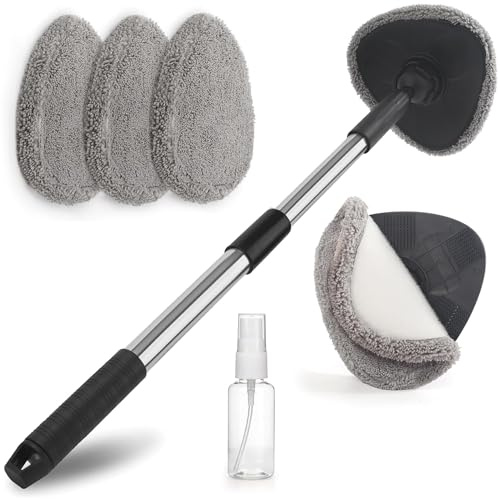 MOLIMOLI Pulitore per Parabrezza e pulitore per finestre Auto con Maniglia Estensibile (46-62 cm), 3 panini in Microfibra per Una Pulizia Senza Striature, pulitore per vetri a 180°