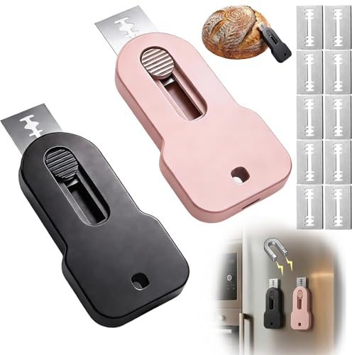 MinXin 2 Piezas Cuchillos de Panadero, Cuchillo para Pan con 10 Hojas Afeitar Acero Inoxidable, Magnético Cuchilla Panadero con Hoja Pequeña, para Horneado y Panadería