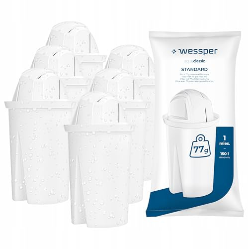 Wessper Vattenfilterpatroner | Ersättningsfilter för Brita och Dafi Classic | Reducerar Kalk, Klor och Lukt | För Vattenfilterkannor | 6-pack