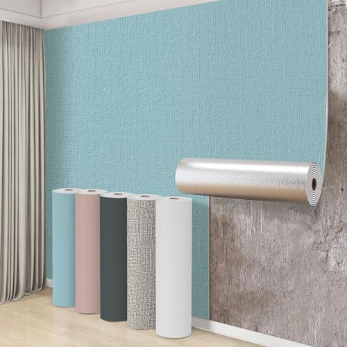 Swehooirt 8 Roll Self Adhesive Thermal Wallpaper 3mm Thick Peel and Stick Panel Wallpaper for Bad Cold Walls Textured Blue Insulating Wall Covering Roll Waterproof Damp Proof for Living Room