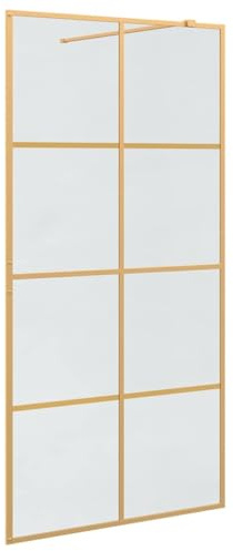 Mur de douche à l'italienne doré 100 x 195 cm en verre trempé avec barre de soutien, paroi mural ajustable pour salle bain moderne, panneau douche pour cabine et baignoire