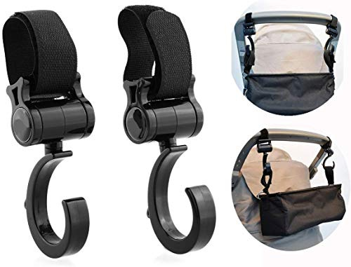 Cisixin 2 Stück Kinderwagen Haken, Haken für Taschen Kinderwagen Clips für Wickeltaschen, Baby Kinderwagen Haken Tasche Karabinerhaken, Rutschfeste Kinderwagenclips für Kinderwagen Stroller Schwarz